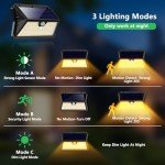 OUILA Solar Lights for Outdoor Wall Pack of 6, 185 LED, 3 Modes, Solar Outdoor Light with Motion Sensor, IP65 Waterproof LED Solar Wall Light, Garden, Yard, Fence Lighting, Front Doors (Warm White)