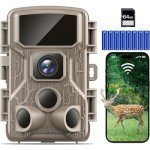Punvoe Trail Camera WiFi 6K 64MP with 64GB Memory Card 8 Batteries and Night Vision Ip67 Waterproof 130°Wide Angle 0.05s Trigger Speed, Suitable for Outdoor Wildlife Detection, Monitoring Game Cam