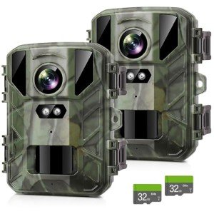 Findn Mini Wildlife Camera 24MP 1080P HD Trail Camera with 850nm Night Vision 0.2s Motion Activated Waterproof, Gardens Camera with 32GB SD Card for Outdoor Hunting Bird Watching Nature Scouting