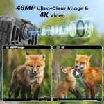 DEATTI Wildlife Camera, 4K 48MP HD WiFi Bluetooth Trail Camera with Night Vision Motion Activated, 120°Detection Angle with 32GB Card for for Garden Wildlife, IP66 Waterproof, 8*AA Batteries