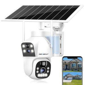 GENBOLT Solar WiFi Security Camera Outdoor Wireless, 8W 15600mAh Battery Powered Home Surveillance Camera CCTV with Dual View, Dual lens Spotlight IP Camera with Color Night, PIR Detection