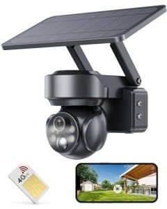 CAKPRIO 4G Cellular Solar Powered Security Cameras,Solar Powered Wireless Outdoor Camera,2K HD PTZ Motion Detection LED Spotlight & Siren Alert SD&Cloud Storage IP65-V2
