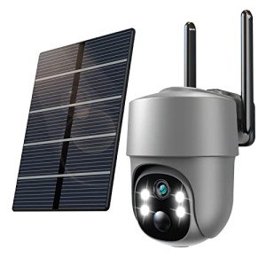 Xparkin Solar Security Cameras Wireless Outdoor Multifunctional Home Security WiFi Camera with PIR Motion Detection & Floodlight, Weatherproof for Garden Front/Backyard (2.4G WiFi Camera Grey)