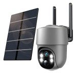 Xparkin Solar Security Cameras Wireless Outdoor Multifunctional Home Security WiFi Camera with PIR Motion Detection & Floodlight, Weatherproof for Garden Front/Backyard (2.4G WiFi Camera Grey)