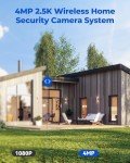 Camcamp Solar Wireless Security Camera - 2.5K 4MP 4PCS Outdoor Home Cameras System with 7" Touchscreen Monitor 64GB SD Card Color Night Vision AI Detection PTZ 0 Monthly Fee 2 Way Audio