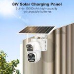 GENBOLT Solar WiFi Security Camera Outdoor Wireless, 8W 15600mAh Battery Powered Home Surveillance Camera CCTV with Dual View, Dual lens Spotlight IP Camera with Color Night, PIR Detection