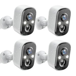 MISECU 2K Security Cameras Wireless Outdoor, Battery Outdoor Camera Wireless w/PIR Human Detection, Dual-Spotlights, Color Night Vision, IP66 Weatherproof, 2-Way Talk, 4 Pack