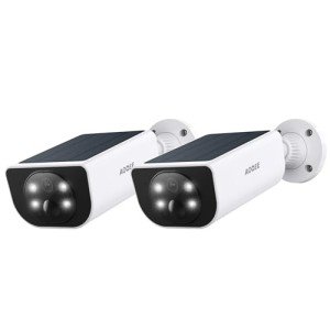 AOQEE Solar Security Camera Outdoor Wireless - 2K Battery Operated CCTV Camera Systems, Home/House Security, PIR Detection, IP65, Colour Night Vision, SD card Storage, Works with Alexa (2-Pack)
