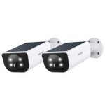 AOQEE Solar Security Camera Outdoor Wireless - 2K Battery Operated CCTV Camera Systems, Home/House Security, PIR Detection, IP65, Colour Night Vision, SD card Storage, Works with Alexa (2-Pack)