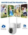 Camcamp Solar Wireless Security Camera - 2.5K 4MP 4PCS Outdoor Home Cameras System with 7" Touchscreen Monitor 64GB SD Card Color Night Vision AI Detection PTZ 0 Monthly Fee 2 Way Audio