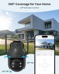 ieGeek 2K Solar Security Camera Outdoor Wireless, 360° Pan Black Battery Camera with Solar Panel, Wifi CCTV Camera Systems, Color Night Vision, PIR Motion Detection, 2-Way Audio, Works with Alexa