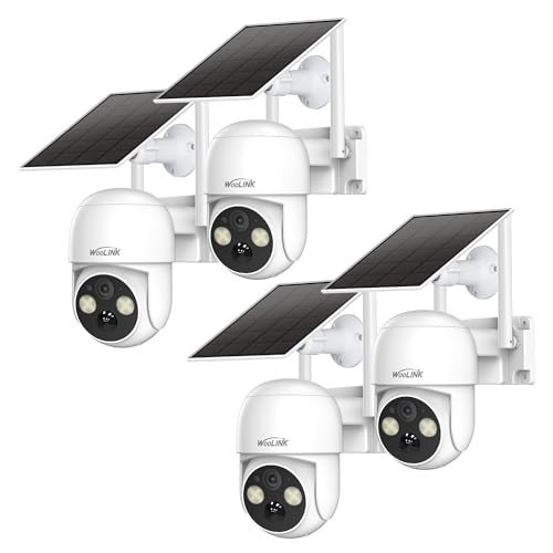 WOOLINK 4PCS 4MP Solar Security Cameras Wireless Outdoor, 2.5K Pan/Tilt Rechargeable Battery Powered, 2.4GHz WiFi Camera for Home Security, Motion Detection, 2-Way Talk, Color Night Vision, Cloud/SD