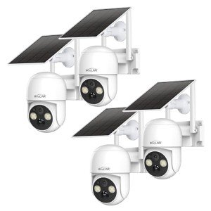WOOLINK 4PCS 4MP Solar Security Cameras Wireless Outdoor, 2.5K Pan/Tilt Rechargeable Battery Powered, 2.4GHz WiFi Camera for Home Security, Motion Detection, 2-Way Talk, Color Night Vision, Cloud/SD