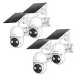 WOOLINK 4PCS 4MP Solar Security Cameras Wireless Outdoor, 2.5K Pan/Tilt Rechargeable Battery Powered, 2.4GHz WiFi Camera for Home Security, Motion Detection, 2-Way Talk, Color Night Vision, Cloud/SD