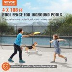 VEVOR NLSSHL4108 4 x 108 FT Inground, Removable Child Safety, Easy DIY Installation Swimming, 340gms Teslin PVC Pool Fence Mesh Protects Kids and Pets, Black