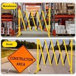 17FT Traffic Barricade with Casters, Metal Expandable Barricade, Folding Security Gate, Retractable Fence Outdoor Barricade Fence for Construction Area, Traffic Control