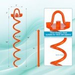 FEED GARDEN 16 Inch Spiral Ground Anchors Kit Heavy Duty Screw in Earth Anchors with Crow Bar, 4 Pack Folding Ring Shed Anchor Kit Ground Stakes for Securing Dogs,Tents, Canopies, Swing Sets,Orange