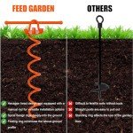 FEED GARDEN 16 Inch Spiral Ground Anchors Kit Heavy Duty Screw in Earth Anchors with Crow Bar, 4 Pack Folding Ring Shed Anchor Kit Ground Stakes for Securing Dogs,Tents, Canopies, Swing Sets,Orange