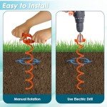 FEED GARDEN 16 Inch Spiral Ground Anchors Kit Heavy Duty Screw in Earth Anchors with Crow Bar, 4 Pack Folding Ring Shed Anchor Kit Ground Stakes for Securing Dogs,Tents, Canopies, Swing Sets,Orange