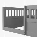 Wanttii Twin Size Toddler Floor Bed with Safety Fence,Playhouse Floor Bed with High Rails for Children Bedroom,Montessori Bed with Sturdy Soild Wood Slats Guardrails (Grey, Twin)