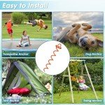 FEED GARDEN 16 Inch Spiral Ground Anchors Kit Heavy Duty Screw in Earth Anchors with Crow Bar, 4 Pack Folding Ring Shed Anchor Kit Ground Stakes for Securing Dogs,Tents, Canopies, Swing Sets,Orange
