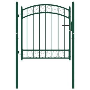 vidaXL Garden/Patio Fence Gate - Arched Top Steel, Green, 100x100 cm - Security Barrier with Lock/Keys, Powder-Coated, Easy Installation, for Garden Terrace