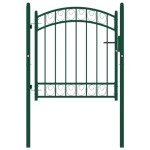 vidaXL Garden/Patio Fence Gate - Arched Top Steel, Green, 100x100 cm - Security Barrier with Lock/Keys, Powder-Coated, Easy Installation, for Garden Terrace