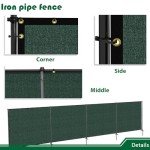 Goleray Outdoor Iron Poles Privacy 6'H x 5'W Fence Metal Fence Covering Privacy for Backyard Garden Deck, 220GSM Fence Screen with Zipties and Base Anchor, Green