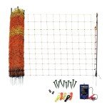 Electric Fence Energiser & Poultry Netting 50m Roll Fencing Battery Powered Controller 10KM Range Chicken Hen Turkey Net Mesh 11 Wires 120cm High 14 Double Spikes Repair Kit Ground Spikes Earth Stake