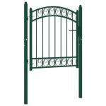 vidaXL Garden/Patio Fence Gate - Arched Top Steel, Green, 100x100 cm - Security Barrier with Lock/Keys, Powder-Coated, Easy Installation, for Garden Terrace