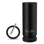 21mm Metric Deep Scaffolders, Scaffolding Impact Socket 1/2" Drive with Retaining Pin + O-Ring, 53mm Depth – Ideal for Long Bolts and Scaffolding Clamps, Heavy-Duty CR-V Steel