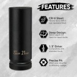 21mm Metric Deep Scaffolders, Scaffolding Impact Socket 1/2" Drive with Retaining Pin + O-Ring, 53mm Depth – Ideal for Long Bolts and Scaffolding Clamps, Heavy-Duty CR-V Steel