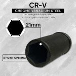 21mm Metric Deep Scaffolders, Scaffolding Impact Socket 1/2" Drive with Retaining Pin + O-Ring, 53mm Depth – Ideal for Long Bolts and Scaffolding Clamps, Heavy-Duty CR-V Steel