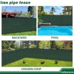Goleray Outdoor Iron Poles Privacy 6'H x 5'W Fence Metal Fence Covering Privacy for Backyard Garden Deck, 220GSM Fence Screen with Zipties and Base Anchor, Green
