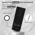 21mm Metric Deep Scaffolders, Scaffolding Impact Socket 1/2" Drive with Retaining Pin + O-Ring, 53mm Depth – Ideal for Long Bolts and Scaffolding Clamps, Heavy-Duty CR-V Steel