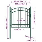 vidaXL Garden/Patio Fence Gate - Arched Top Steel, Green, 100x100 cm - Security Barrier with Lock/Keys, Powder-Coated, Easy Installation, for Garden Terrace