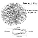 Stainless Steel Chains, Heavy Duty Chain Links, Metal Chain Security Chain, Galvanized Steel Welded Link Chains for Fence Gate Door Bike Bicycle Swing Security Lock Lift Chains (3mm*4m)