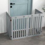 PawHut Freestanding Pet Gate 4 Panel Dog Barrier Folding Safety Fence with Support Feet up to 204cm Long 75cm Tall for Doorway Stairs, Grey