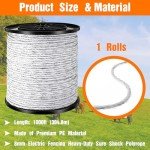 Wowangce Electric Fence Polywire 1000 Feet(305m) Length, 0.3 Inch Wide(8mm) Electric Fencing Wire with 6 Stainless Steel Strands Portable Electric Fence Rope for Livestock Garden