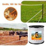 Wowangce Electric Fence Polywire 1000 Feet(305m) Length, 0.3 Inch Wide(8mm) Electric Fencing Wire with 6 Stainless Steel Strands Portable Electric Fence Rope for Livestock Garden