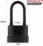 Heavy Duty Outdoor Waterproof Padlock | 45mm Rust-Proof Steel Lock with 2 Keys | High Security for Shed, Garage, Garden Gate, Door, Chain | Weatherproof Black (Long Shackle)