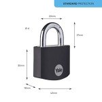 Yale - YE3B/38/119/1/BK Standard Security 38mm Aluminium Padlock - Black - Open Hardened Steel Shackle - 3 Keys (Pack of 2)