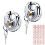 NANSHINE 2 Pcak Keyed Discus Padlocks, Stainless Steel Heavy Duty Discus Lock with Four Keys, Waterproof and Rustproof Circular Padlock for Storage Units, Sheds, Garages, Fence