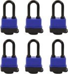SEPOX® 6-Pack Set 44MM Weatherproof Outdoor Padlock Keyed Alike, Heavy Duty Steel Lock Body with Blue Cover Waterproof, Long Shank, 6 Locks with Same Key Design for Garden, Garage, Gate, Fence, Marine