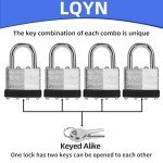 Padlocks with Same Key, LQYN 100 Pcs Laminated Keyed Padlock (1-9/16", 40mm),Keyed Alike Locks,Normal Shackle,for Storage Locker,Hasp Latch,Toolbox,Sheds