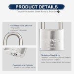 SEPOX® Professional Outdoor Keyed Padlocks Weather-Proof, SUS304 Stainless Steel Shackle & Lock Body 1-9/16", 2Pcs of Lock with Same Keys 4Pcs, for Marine, Industrial, Garden