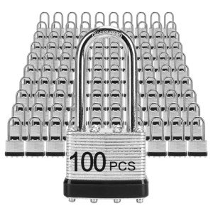 Padlocks with Same Key, LQYN 100 Pcs Laminated Keyed Padlock (1-9/16", 40mm),Keyed Alike Locks,Long Shackle,for Storage Locker,Hasp Latch,Toolbox,Sheds