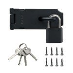 SAYAYO Shed Lock Hasp Door Lock with Padlock & 4 Keys, Black Gate Latch Hasp and Staple Door Clasp Heavy Duty, SUS304 Stainless Steel 4-Inch