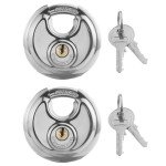 NANSHINE 2 Pcak Keyed Discus Padlocks, Stainless Steel Heavy Duty Discus Lock with Four Keys, Waterproof and Rustproof Circular Padlock for Storage Units, Sheds, Garages, Fence