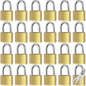 Yaocom 24 Pcs Solid Brass Keyed Padlock, Small Padlock with Keys, Yellow Gym Lock, Strong Pad Locks with Same Key for Luggage Toolbox (25mm)